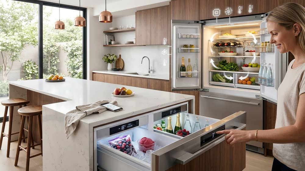 معرفی فناوری CoolDrawer کشوی خنک‌کننده چندحالته و سیستم ActiveSmart هوشمند فیشر اند پایکل برای مدیریت دما، رطوبت و بهینه‌سازی مصرف انرژی