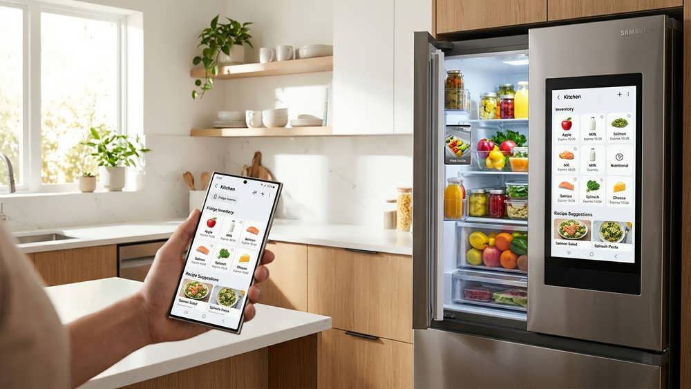 یخچال هوشمند سامسونگ Family Hub با صفحه نمایش لمسی و اپلیکیشن SmartThings برای مدیریت مواد غذایی و خانه هوشمند