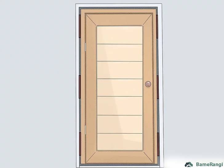 نمای شماتیک چارچوب در با شیم های چوبی قرار گرفته در کناره ها برای تراز کردن چارچوب