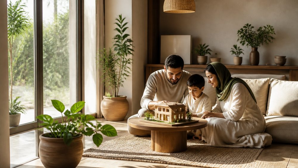 فضای نشیمن روشن خانه ایرانی با پنجره دوجداره، گیاهان آپارتمانی و پرده های کنترل کننده نور